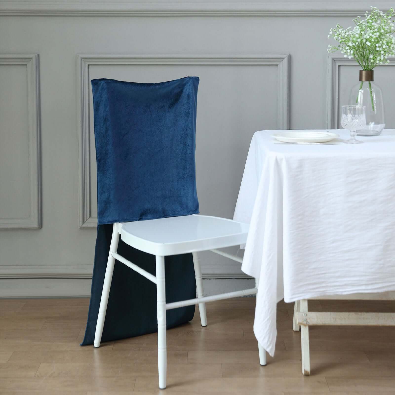 Velvet Chair Back Slipcover for Chiavari Chairs Navy Blue - Soft and Smooth Solid Chair Back Cover Cap