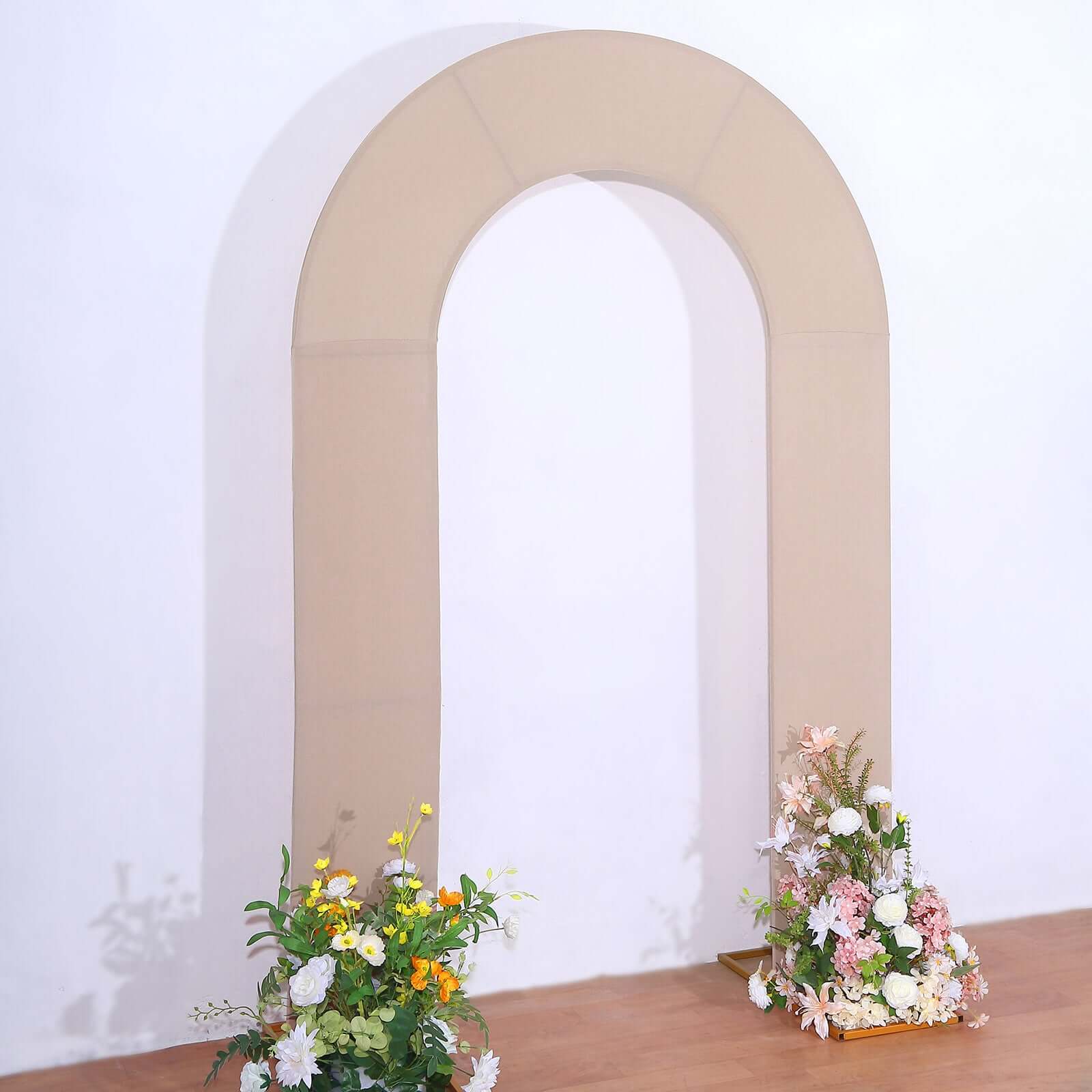 8ft Nude Spandex Fitted Open Arch Wedding Arch Cover, Double-Sided U-Shaped Backdrop Slipcover
