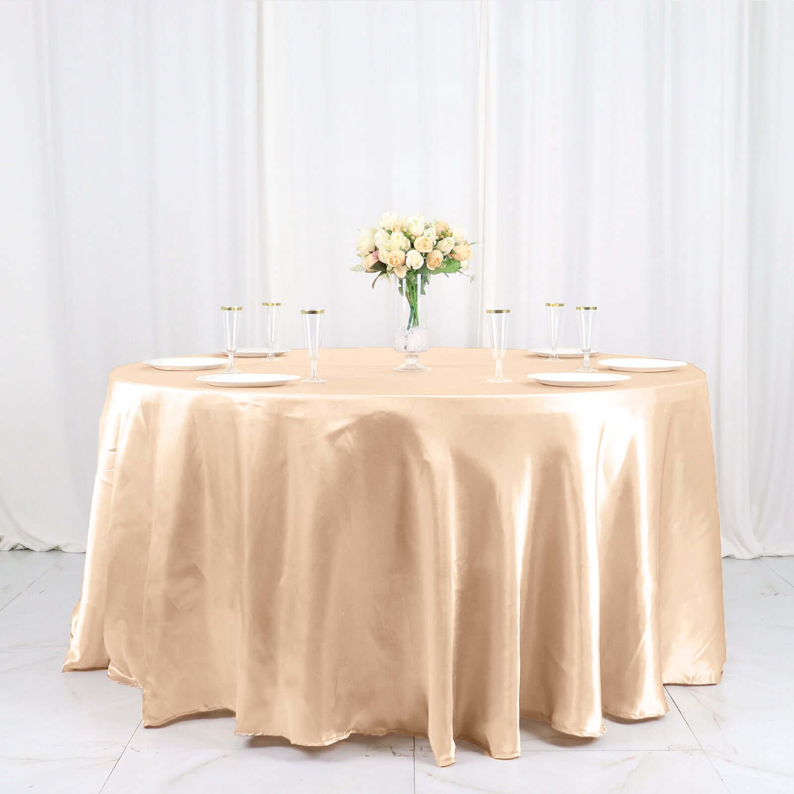 Satin 120" Round Tablecloth Nude - Stylish Seamless Table Cover