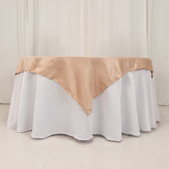 Lamour Satin 54"x54" Table Overlay Square Tablecloth Nude - Durable & Silk-Like Table Cover