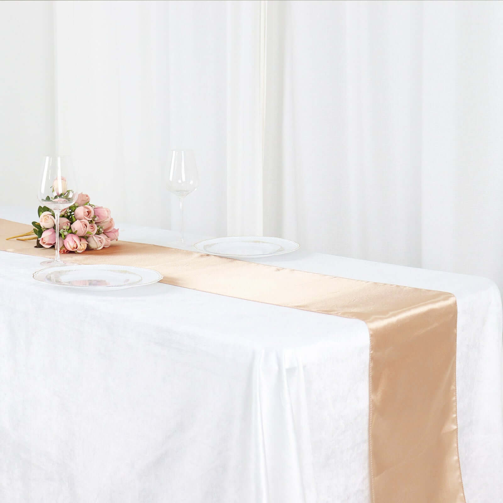 Satin 12"x108" Table Runner Nude - Stylish Table Linen