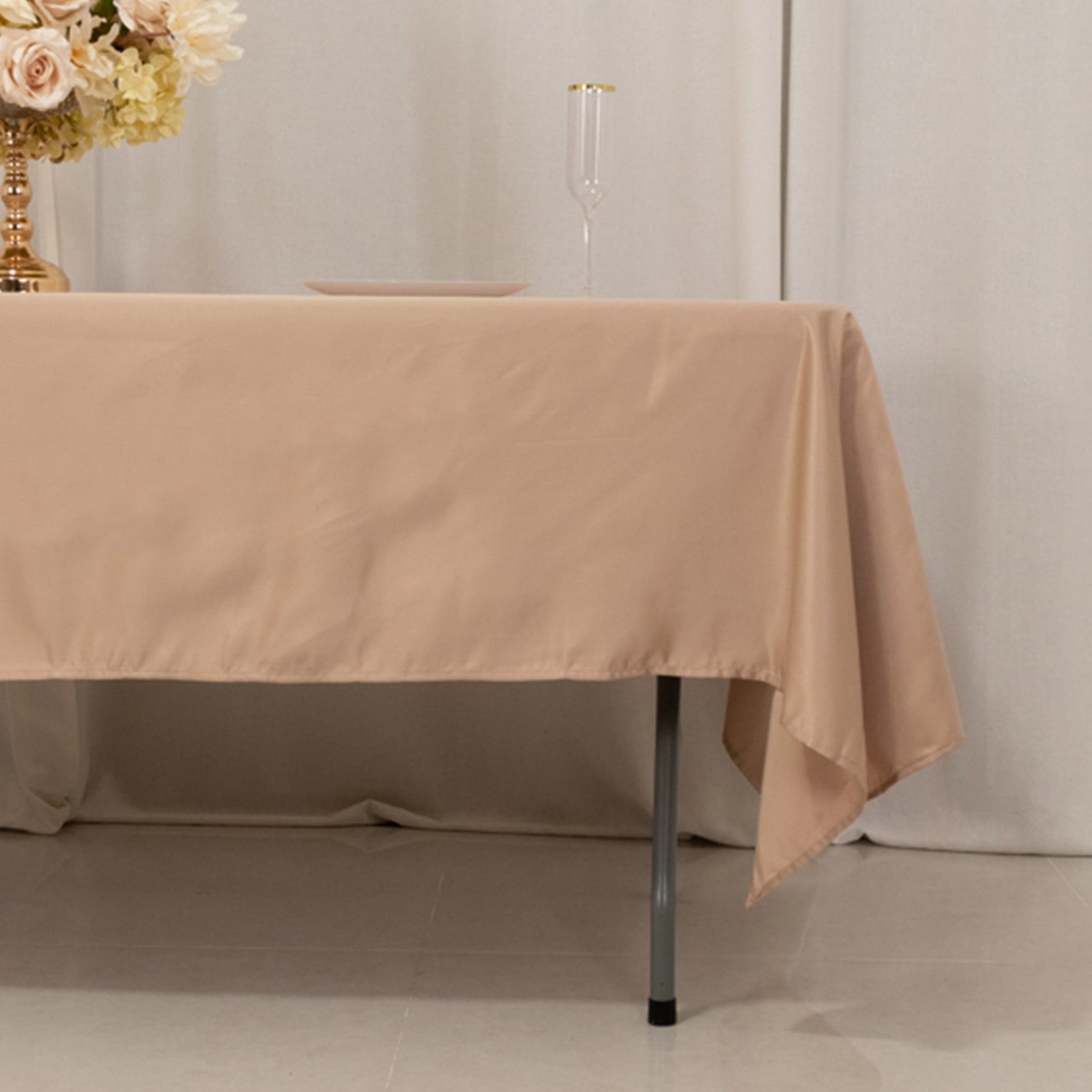 Lamour Satin 60"x102" Rectangle Tablecloth Nude - Durable & Silky Soft Feel Table Cover