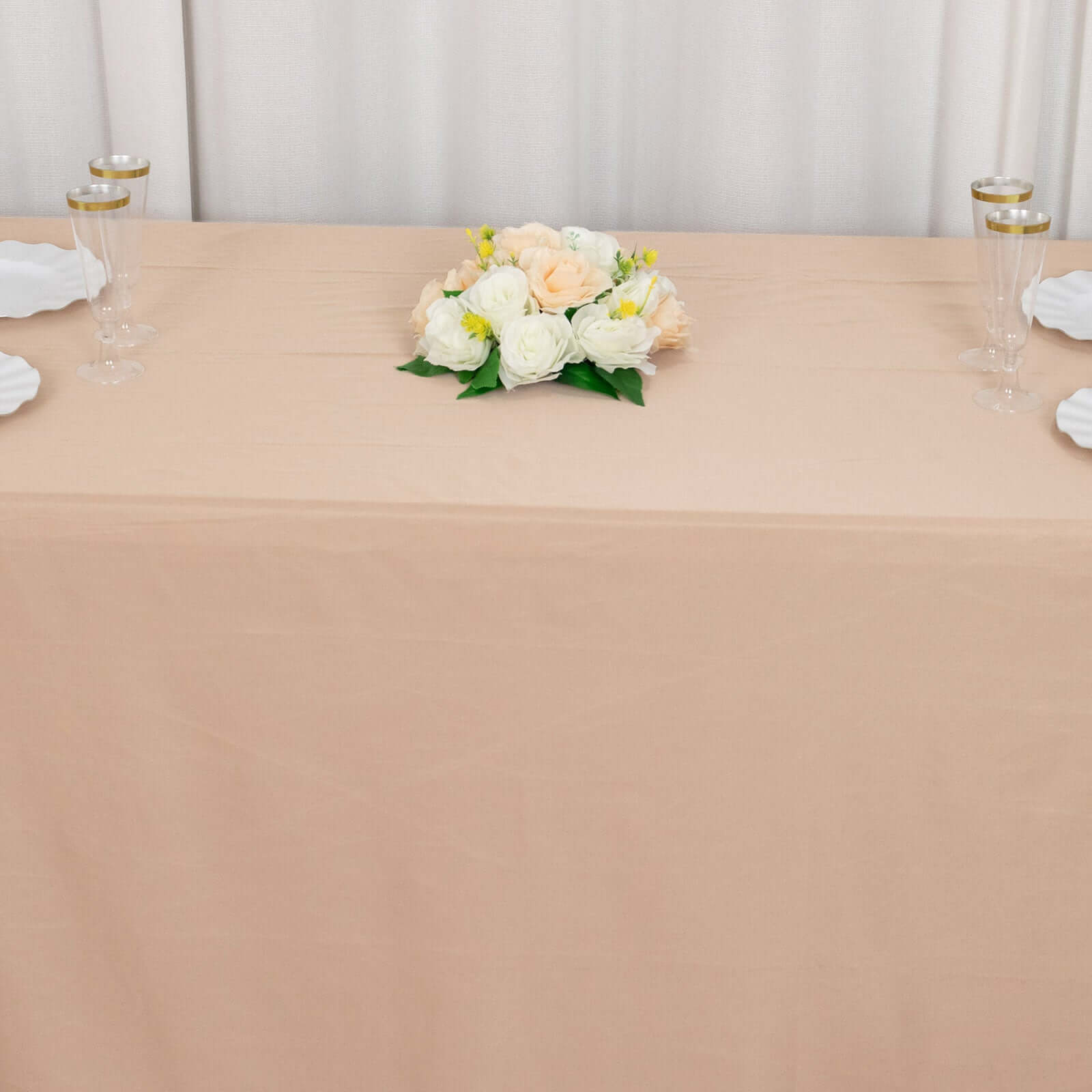 Scuba Rectangular 90"x156" Tablecloth Nude - Wrinkle Free, Stain Resistant & Seamless Table Cover
