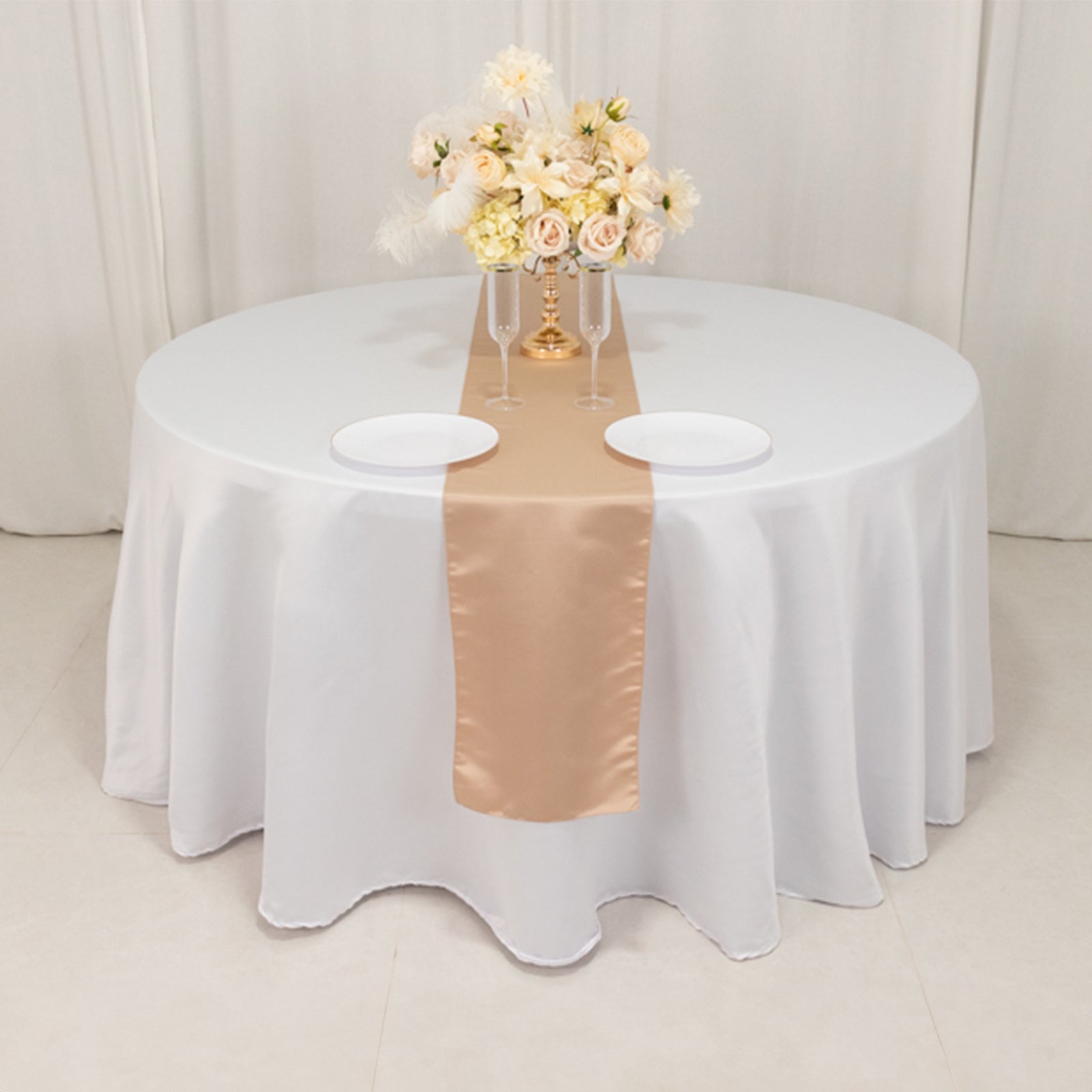 Lamour Satin 12"x108" Table Runner Nude - Smooth & Lustrous Finish