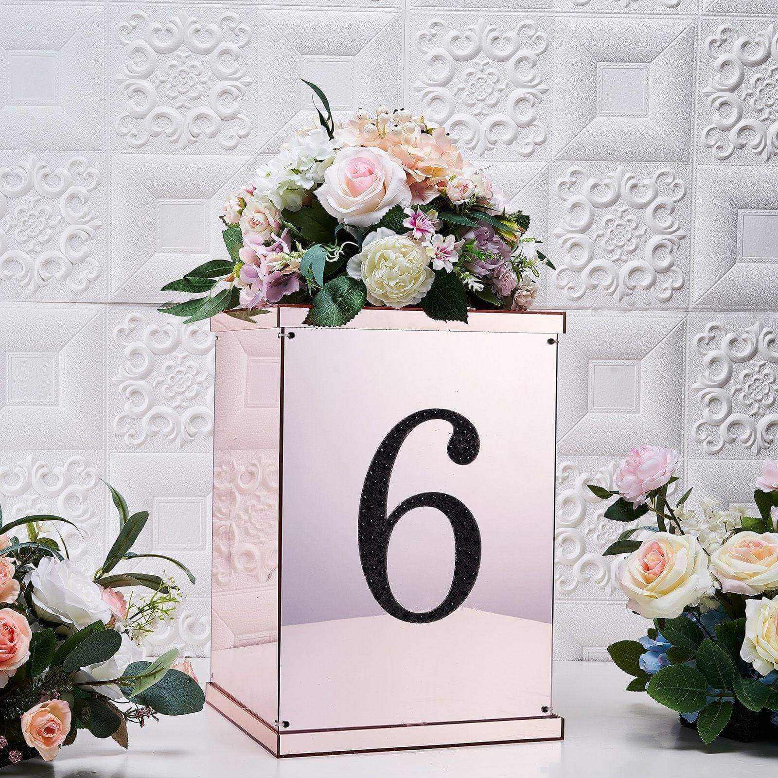 Decorative Rhinestone Number "6" Stickers, Glitter Adhesive Craft Numbers Black DIY Sparkle Embellishments 8"