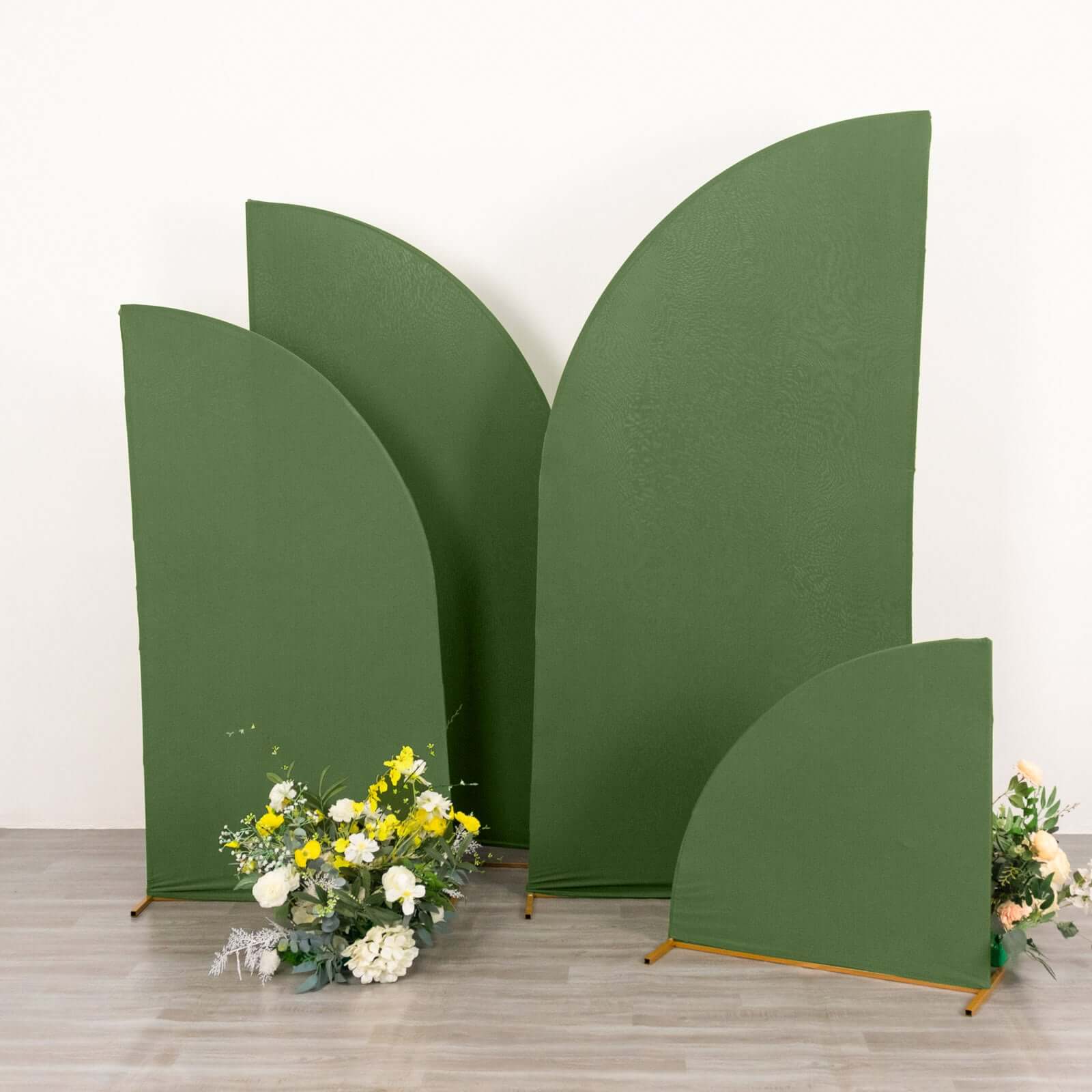 Set of 4 Matte Olive Green Spandex Half Moon Chiara Backdrop Stand Covers, Custom Fitted Wedding Arch Covers - 2.5ft,5ft,6ft,7ft