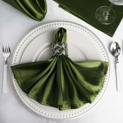 5 Pack Satin 20"x20" Napkins Olive Green - Luxurious Shine & Smooth Dinner Napkins