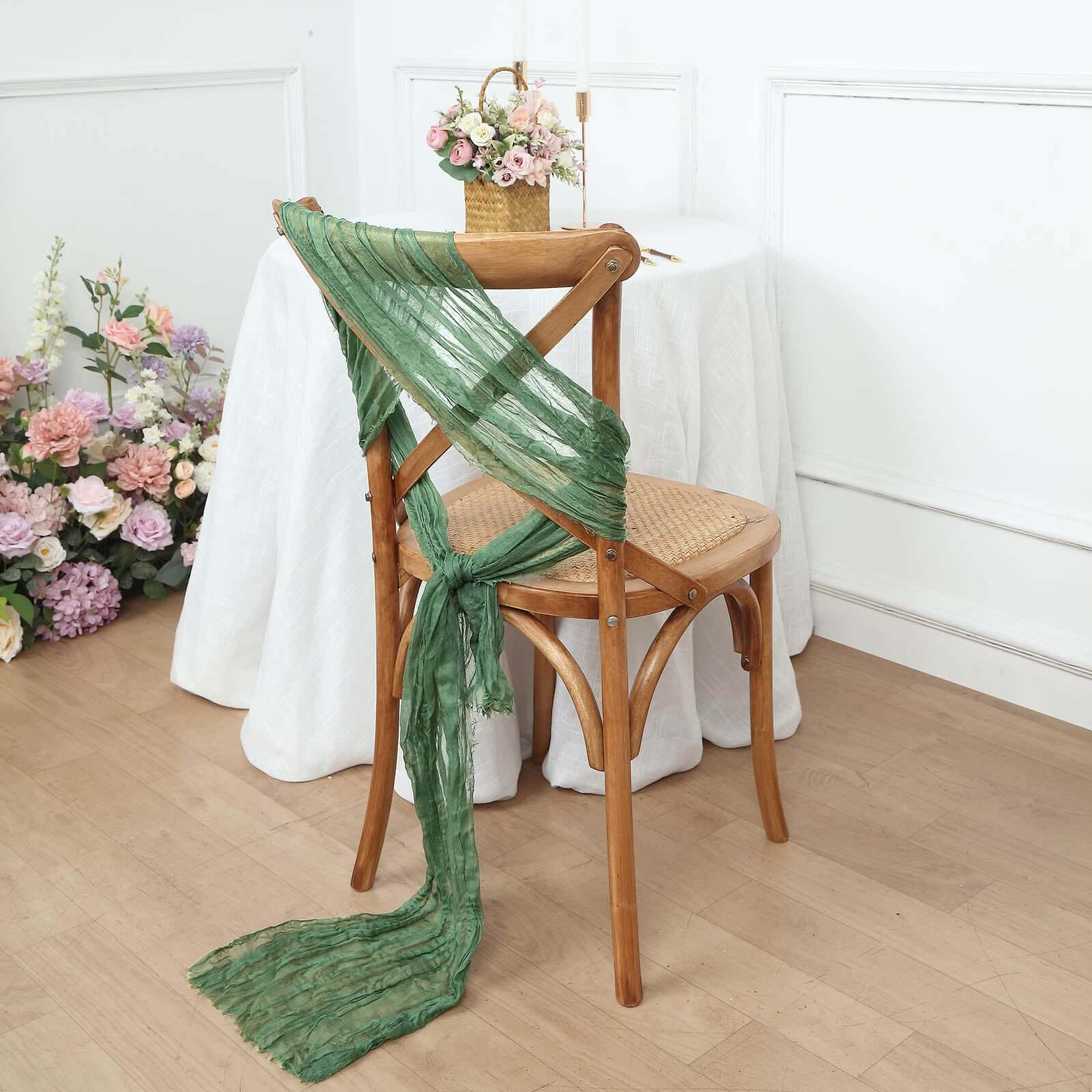 5 Pack Cheesecloth Gauze 16"x88" Chair Sashes Olive Green - Boho Chair Decorations