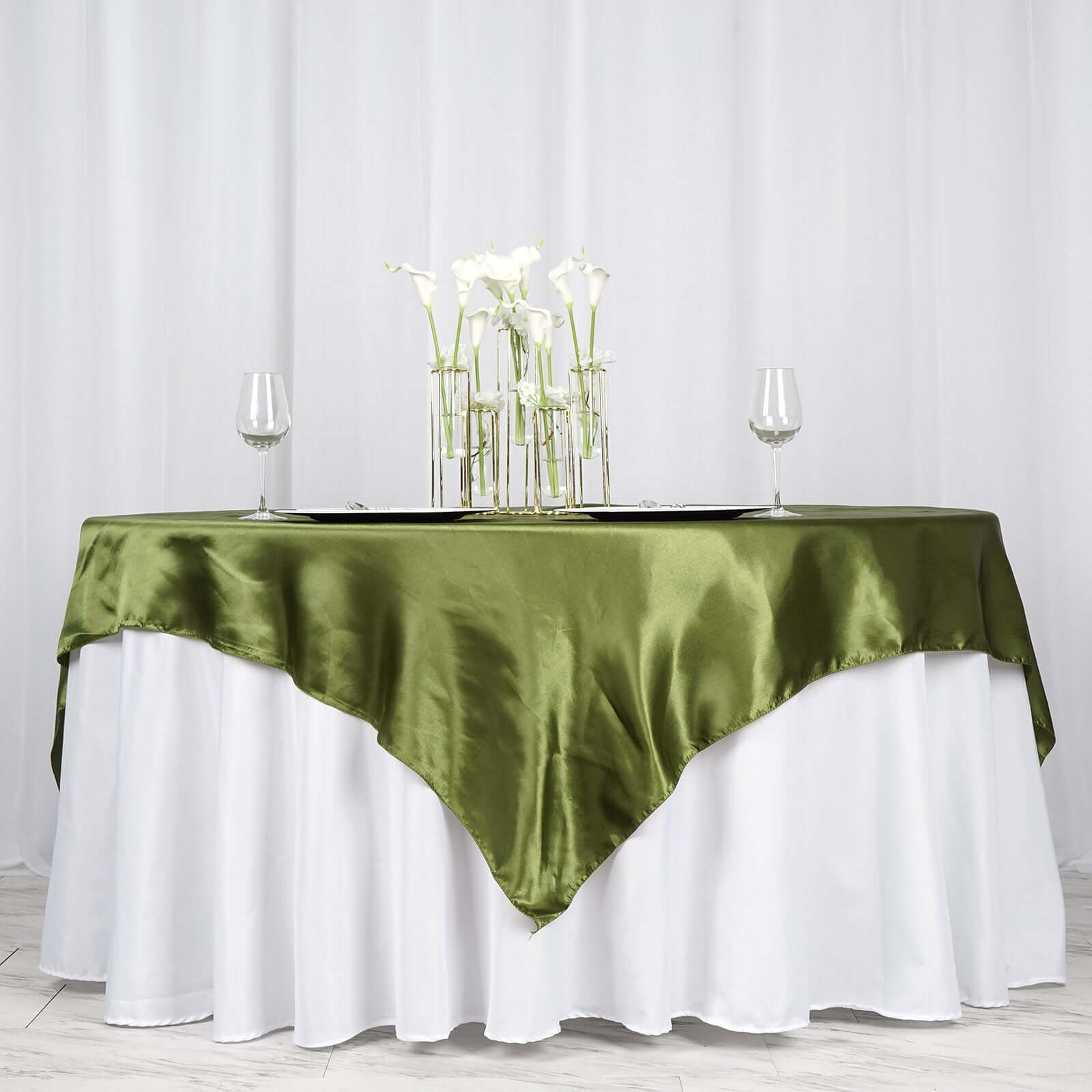 Satin 72"x72" Table Overlay Square Tablecloth Olive Green - Smooth Finish Table Cover