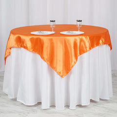 Satin 60"x60" Table Overlay Square Tablecloth Orange - Smooth Silky Touch Table Cover