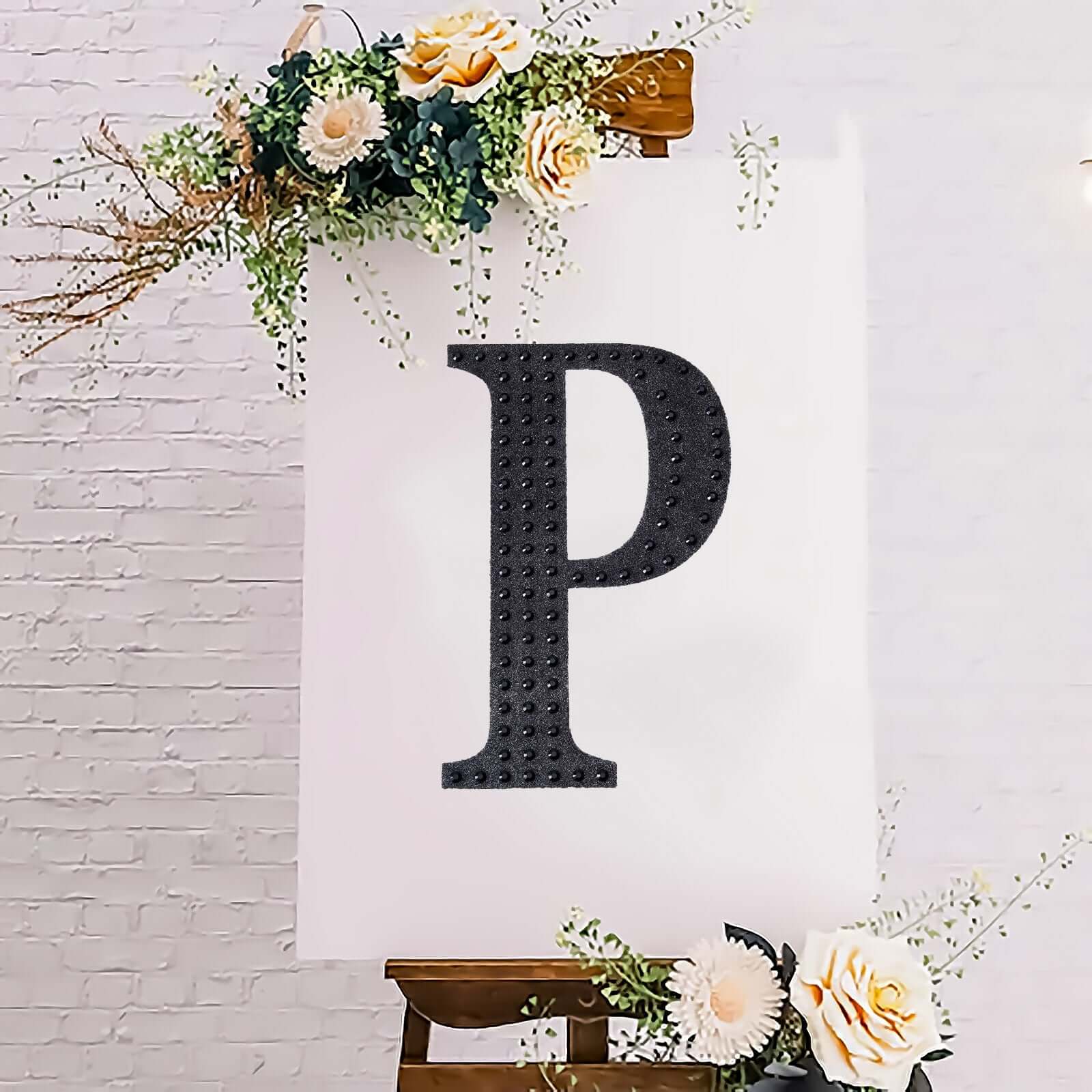 Decorative Rhinestone Alphabet "P" Letter Stickers, Glitter Adhesive Craft Letters Black DIY Sparkle Embellishments 8"