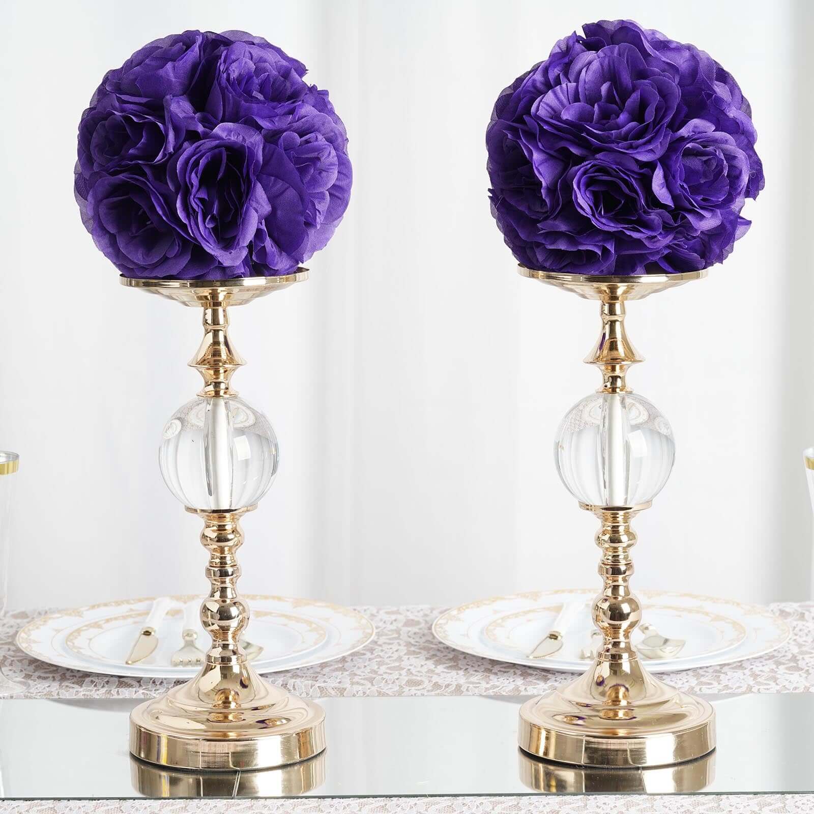 2 Pack 7" Purple Artificial Silk Rose Kissing Ball, Faux Flower Ball