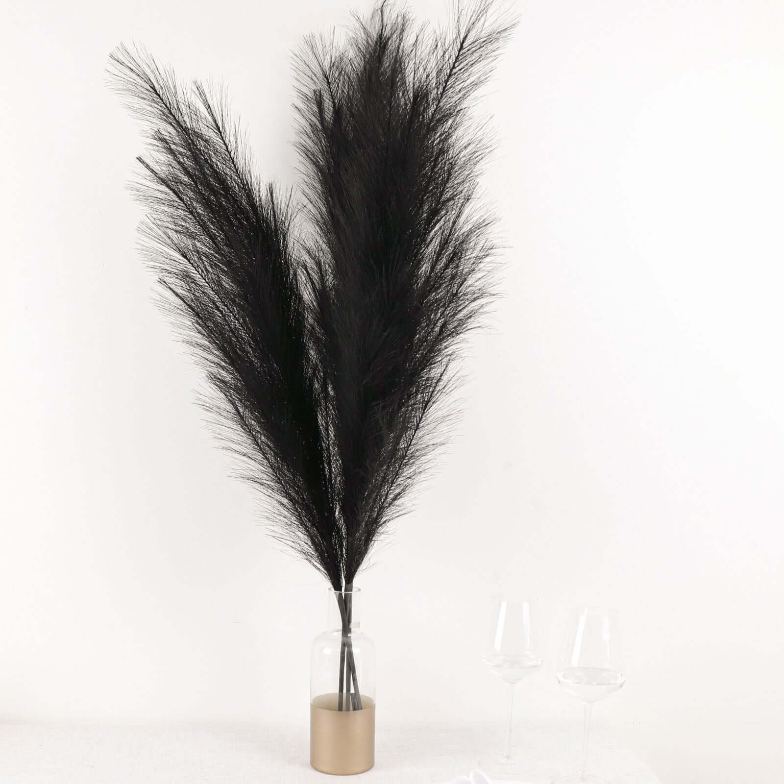 3 Stems Artificial Pampas Grass Decor Black - Soft Realistic Faux Ornamental Grass Branches for Rustic Boho Chic Backdrops Floral Styling & Vase Displays 44"
