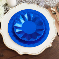 25-Pack Paper 9" Round Dinner Plates in Royal Blue with Geometric Prism Rim - Disposable 400GSM Party Plates