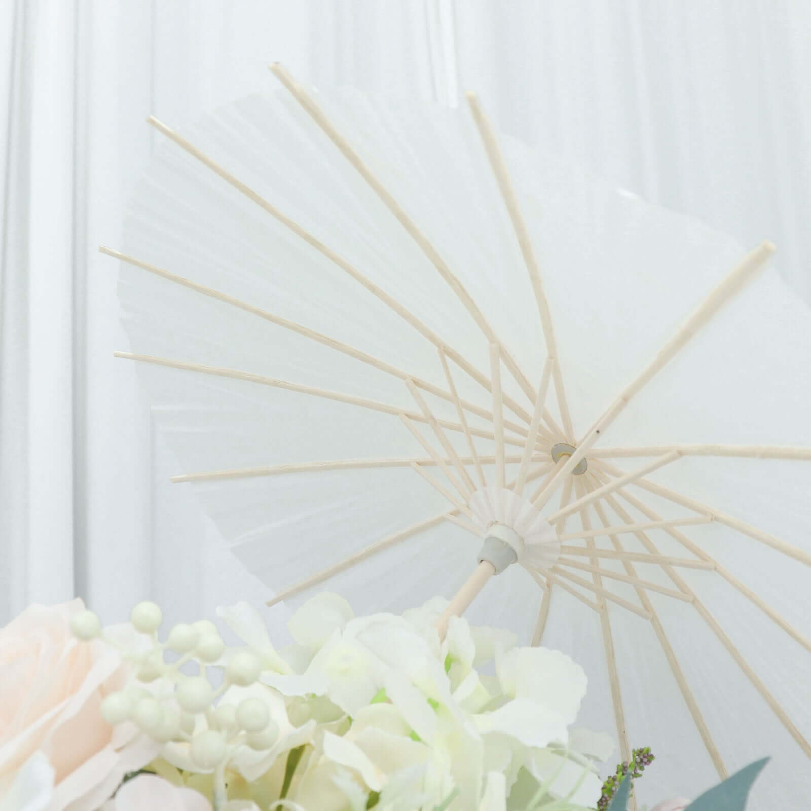 4-Pack Paper and Bamboo Parasol Umbrellas White - Decorative Centerpieces and Bridal Shower Photo Props 16"