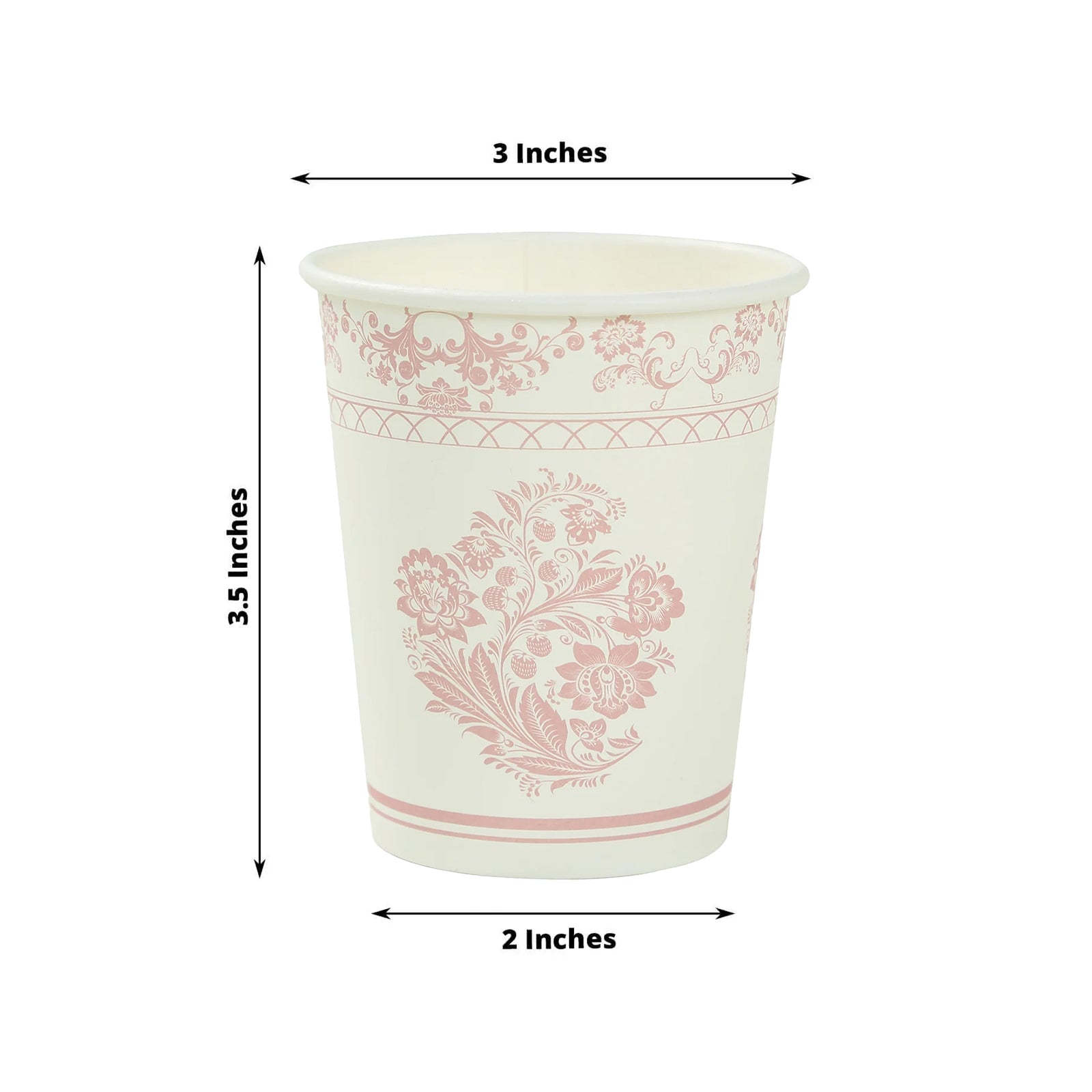 24 Pack Disposable Paper Cups in White Pink Damask Floral Pattern, Elegant Party Cups - 9oz