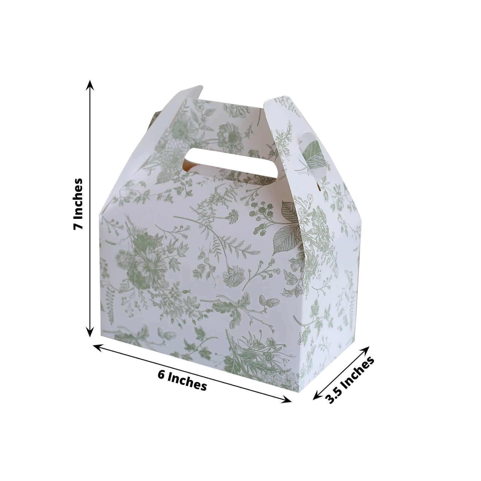 25 Pack White Sage Green Candy Gift Tote Gable Boxes in French Toile Pattern, Party Favor Treat Boxes - 6"x3.5"x7"