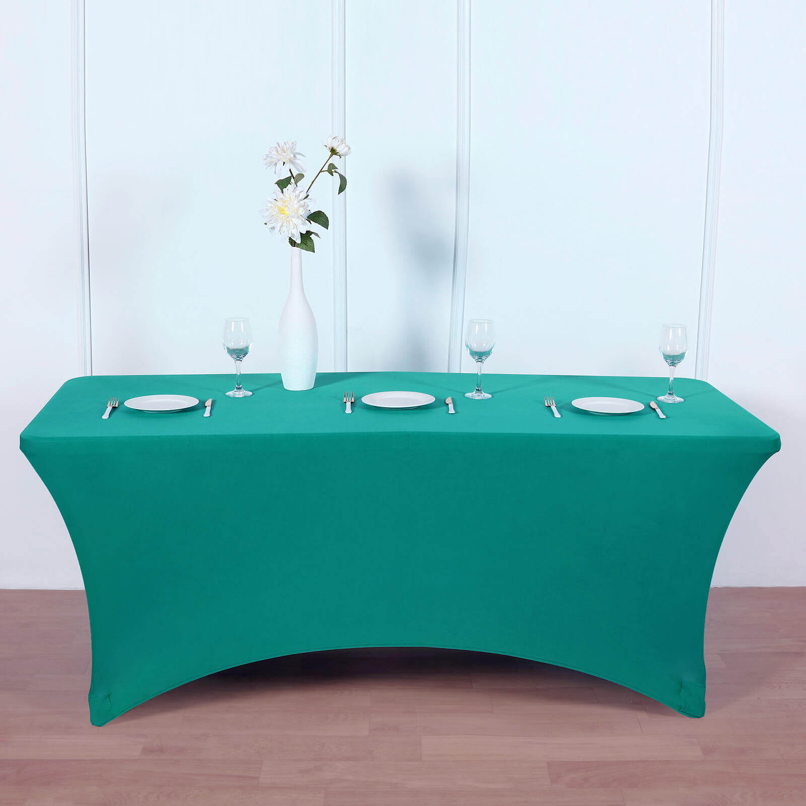 Stretch Spandex 6ft Rectangle Tablecloth Peacock Teal - Durable Form-Fitting Table Cover
