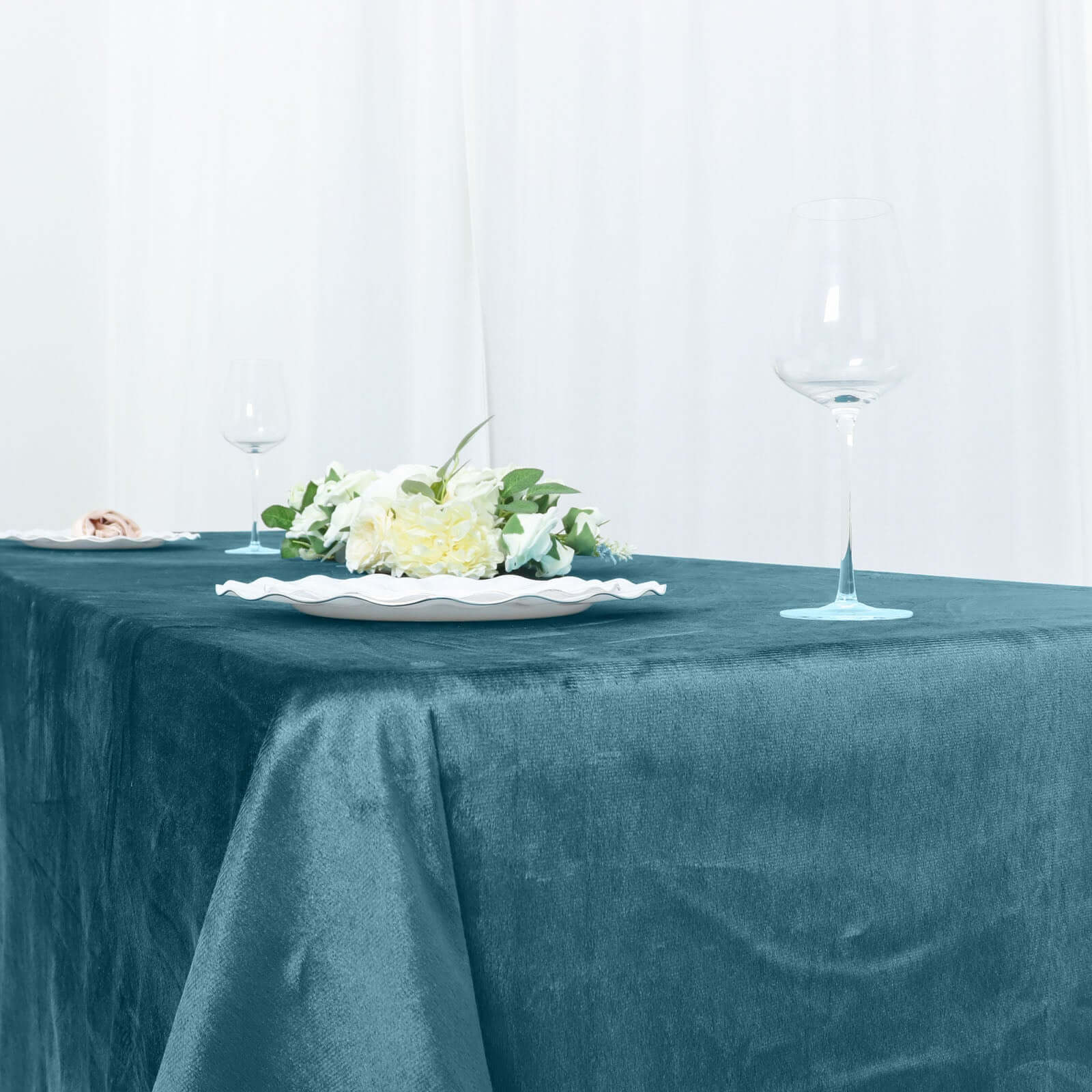 Premium Velvet 90"x132" Rectangle Tablecloth Peacock Teal - Reusable Soft & Seamless Table Cover
