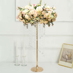 2-Pack Metal Flower Stand Gold with Spiral Hanging Beads - Crystal Pedestal Table Wedding Centerpiece 24"