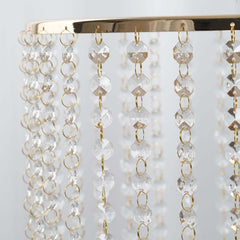 Metal Cake Stand Round Design Metallic Gold with Crystal Chains 14" Dia - Cupcake Dessert Pedestal 8" Tall