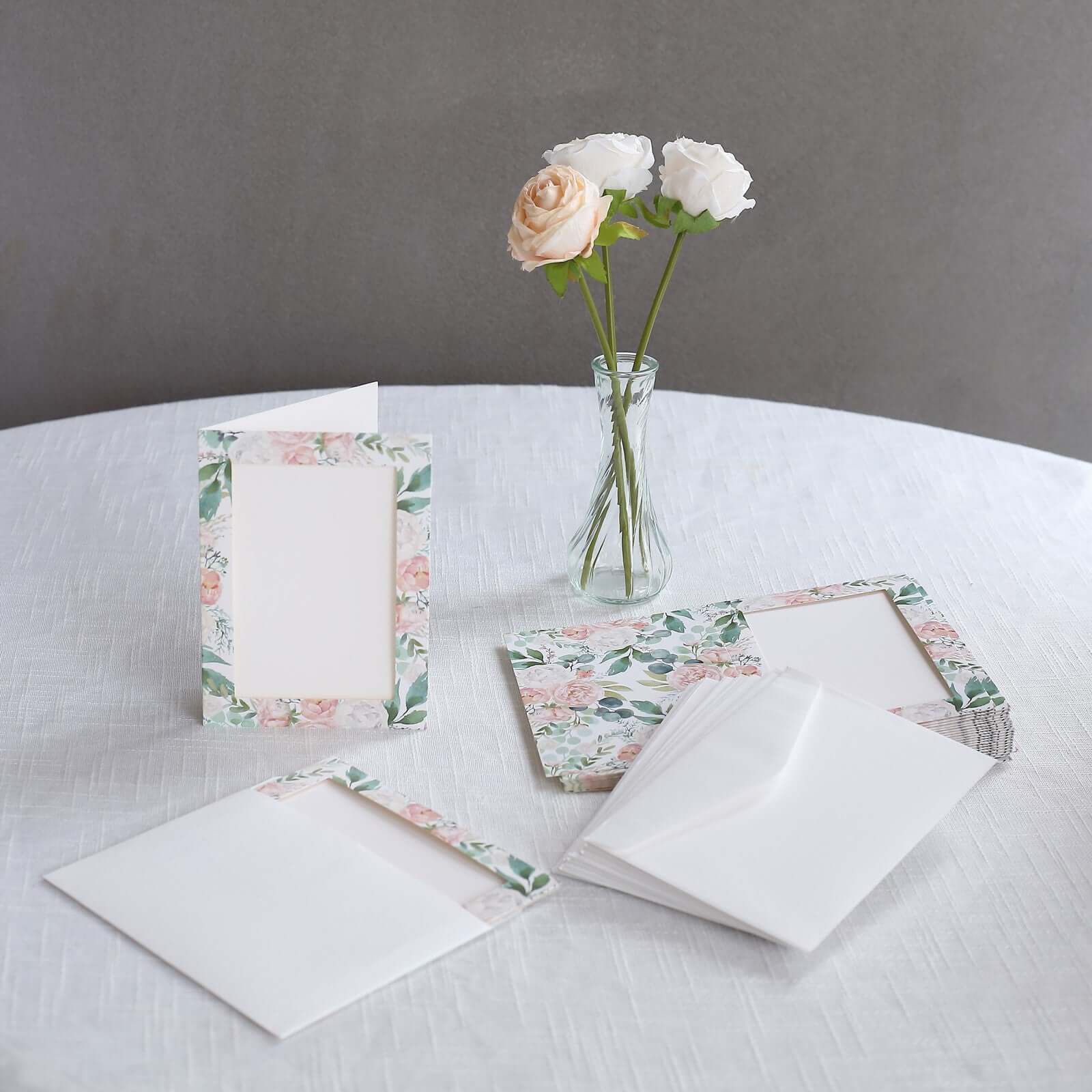 25-Pack Thank You Cards White Pink Peony Floral Design with Envelopes - Picture Insert Invitation Cards for Parties & Milestones 3.5"x5.5"