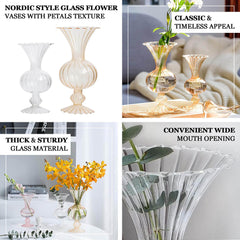 Set of 4 Glass Flower Vases Nordic Style with Petals Texture Amber Gold - Transparent Bud Planters for Wedding Table Decor 7", 9"