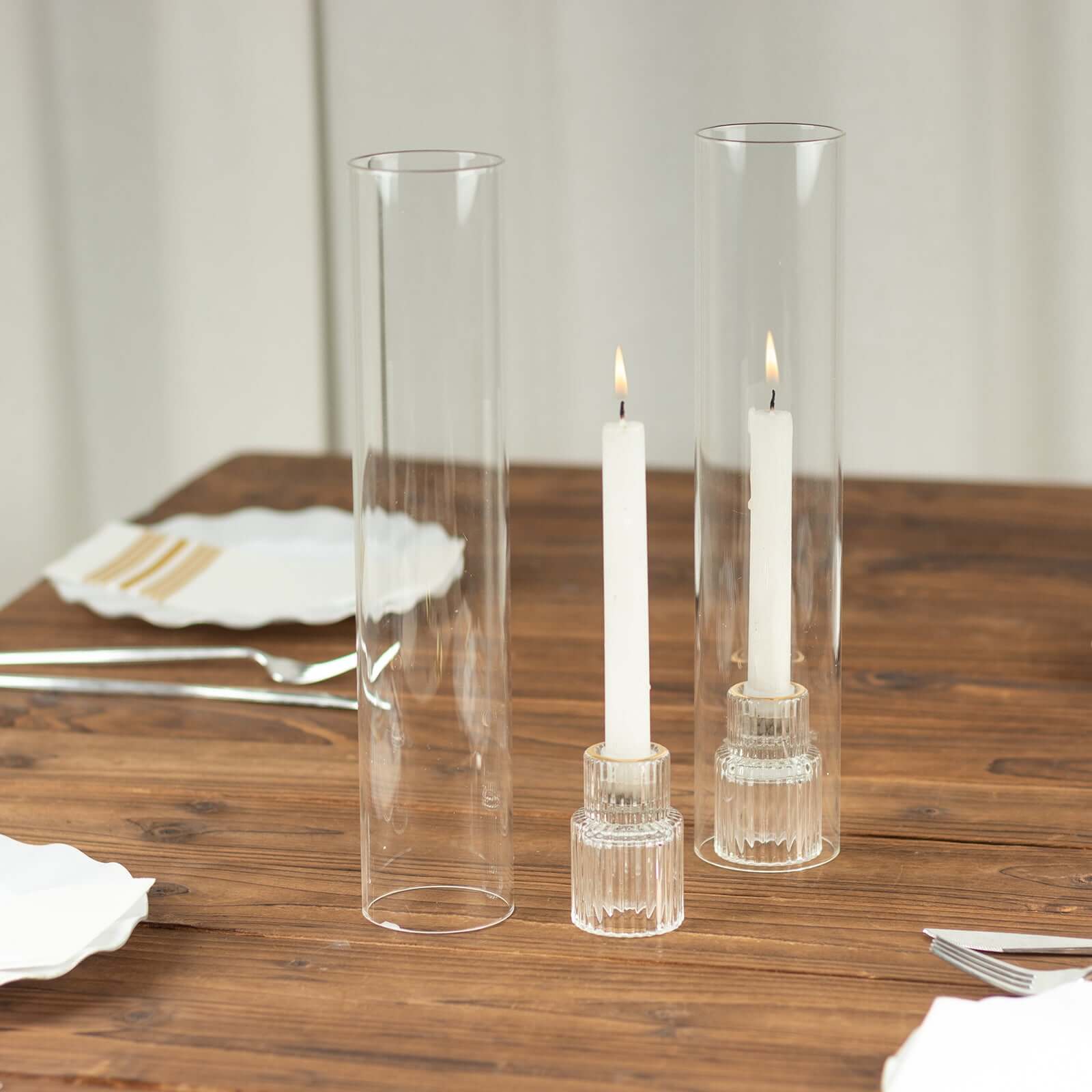 2-Pack Glass Pillar Hurricane Candle Shades - Clear Chimney Tube with 2.25" Wide Open Ends 12"