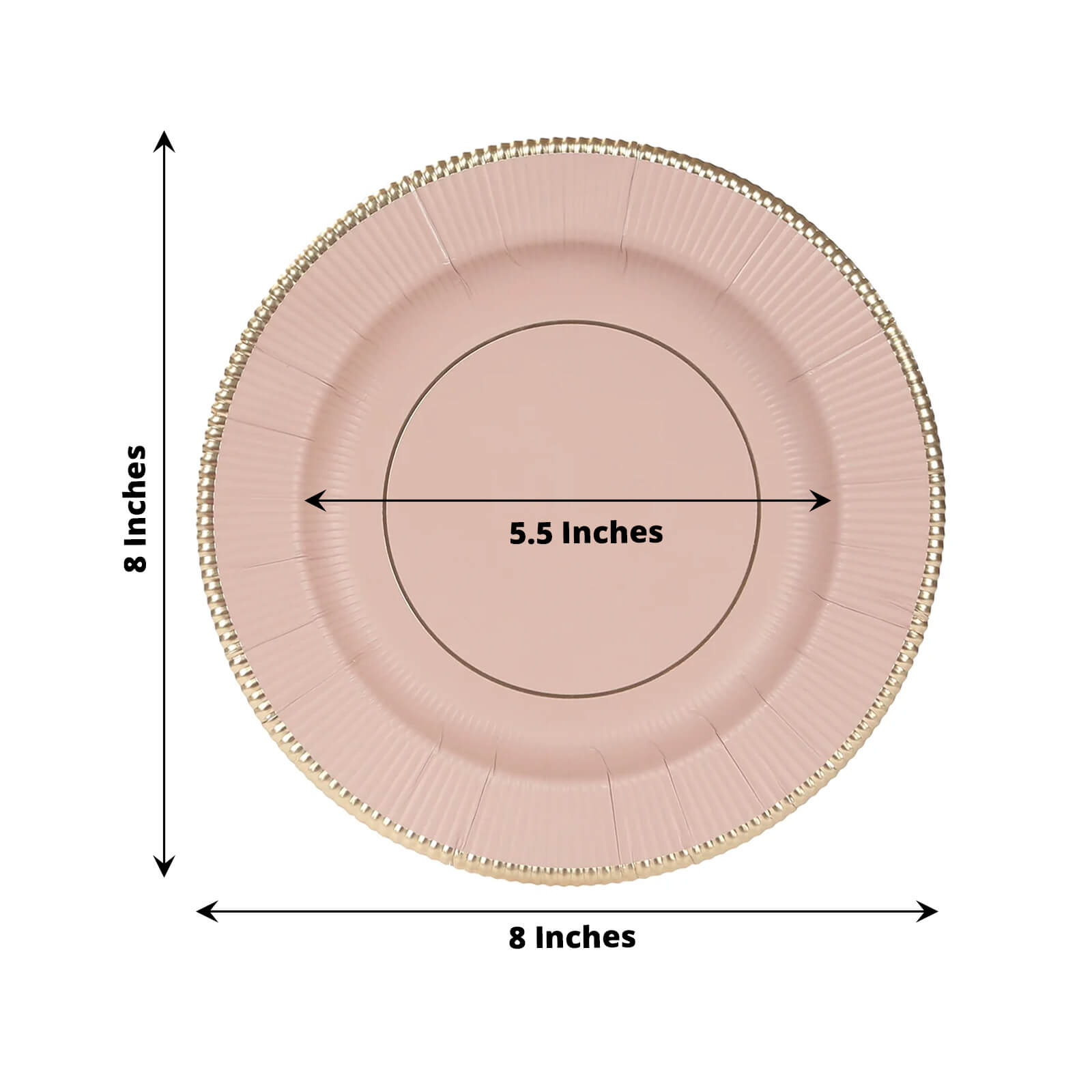 25-Pack Paper 8" Round Dessert Plates in Dusty Rose Sunray Design with Gold Rim - Disposable Heavy Duty 350GSM Appetizer Salad Plates