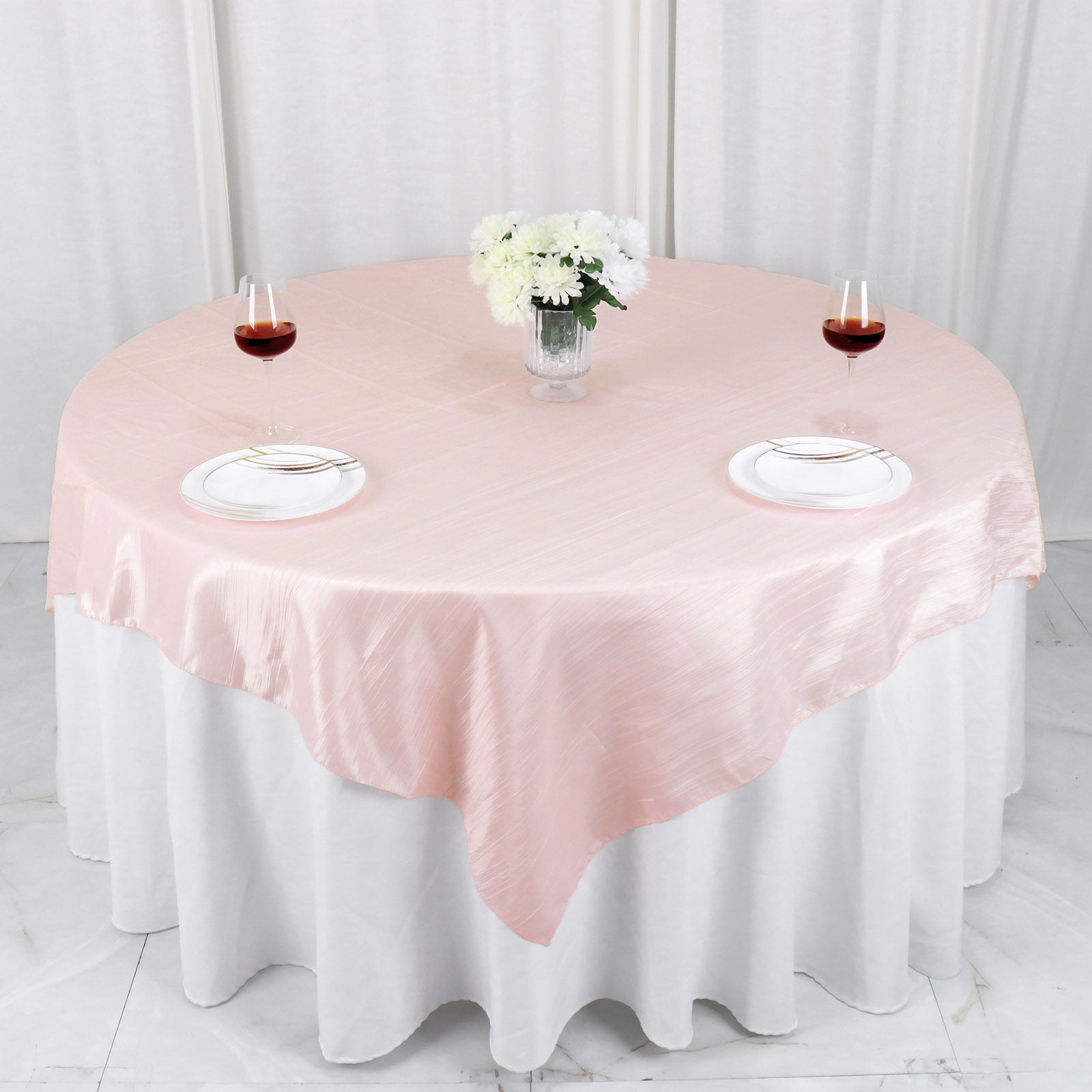 Taffeta 72"x72" Table Overlay Square Tablecloth Blush - Accordion Crinkle Table Cover