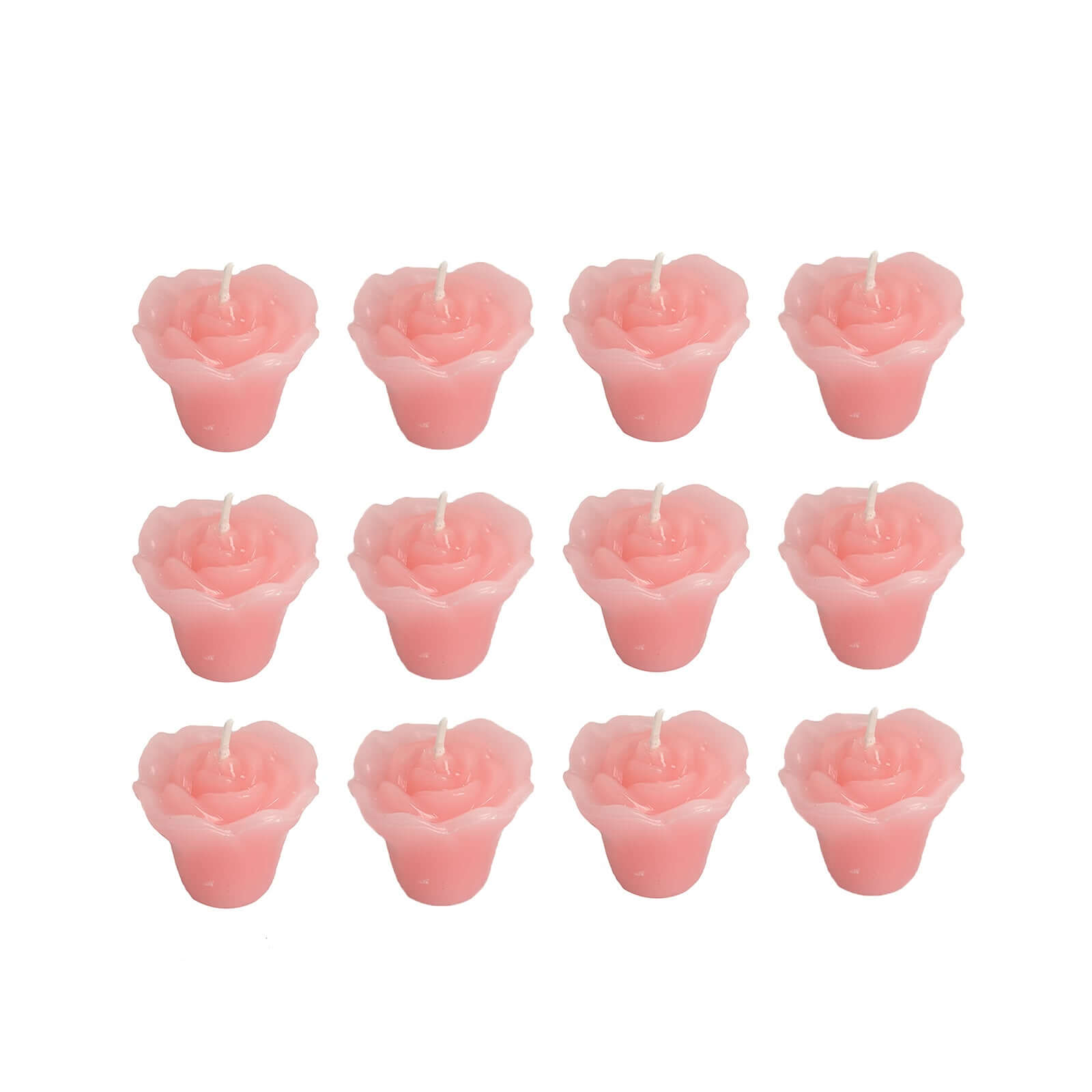 12-Pack Mini Floating Candles Rose Flower Design Pink - Wedding Vase Fillers for Decor 1"
