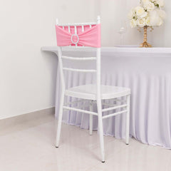 5 Pack Stretch Spandex Chair Sashes Pink - Reusable Chair Bands with Silver Diamond Ring Slide Buckle 5"x14"