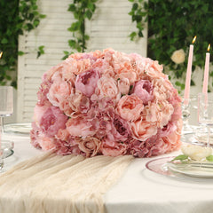 Pre-Arranged Silk Rose Wedding Centerpiece, Blush Artificial Rose Flower Balls Arrangement Table Decor - 20"
