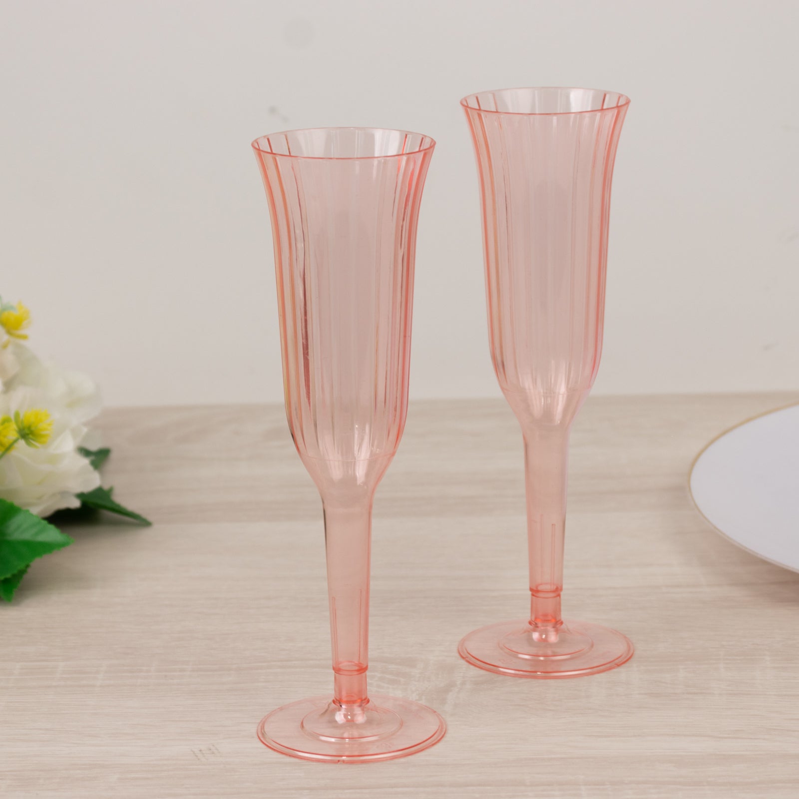 12-Pack Plastic Champagne Flutes Transparent Blush Flared Design - Lightweight Disposable Toasting Glasses 6oz