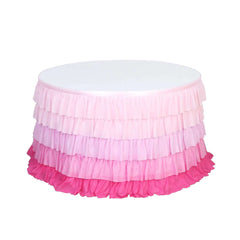 Chiffon 14ft Table Skirt Gradient Pink - Stylish 5-Tier Ombre Ruffled Tutu Table Cover with Satin Backing for Weddings & Celebrations