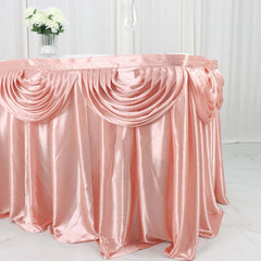 Satin 14ft Table Skirt Dusty Rose - Pleated Double Drape Table Cover