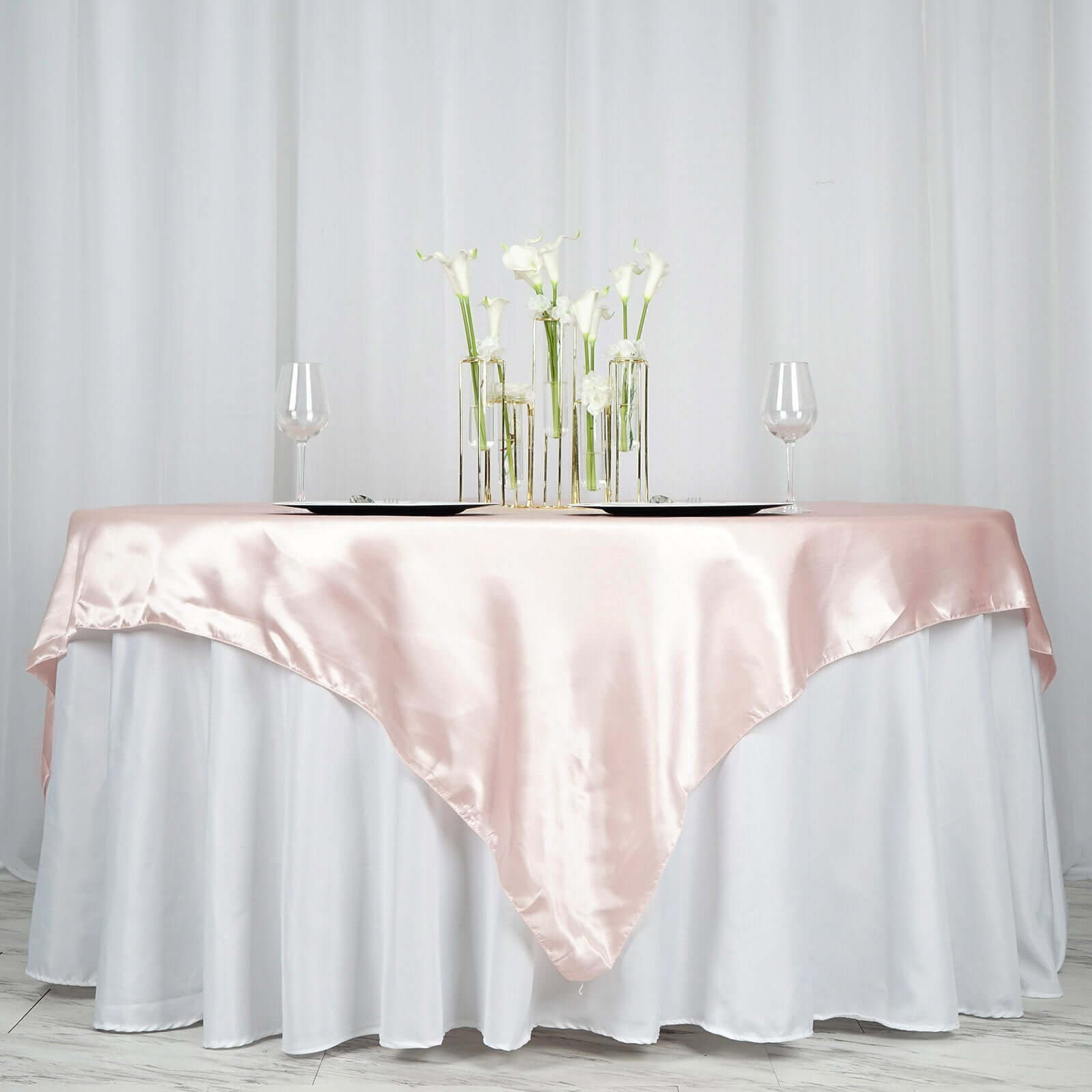 Satin 72"x72" Table Overlay Square Tablecloth Blush - Smooth Finish Table Cover