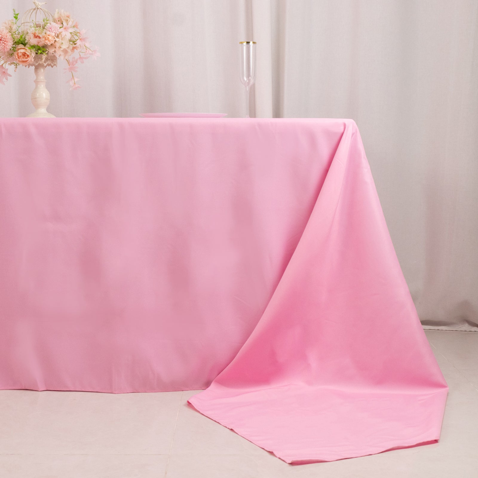 Premium Polyester 90"x156" Rectangle Tablecloth Pink - Seamless 220GSM Stain-Resistant Table Cover