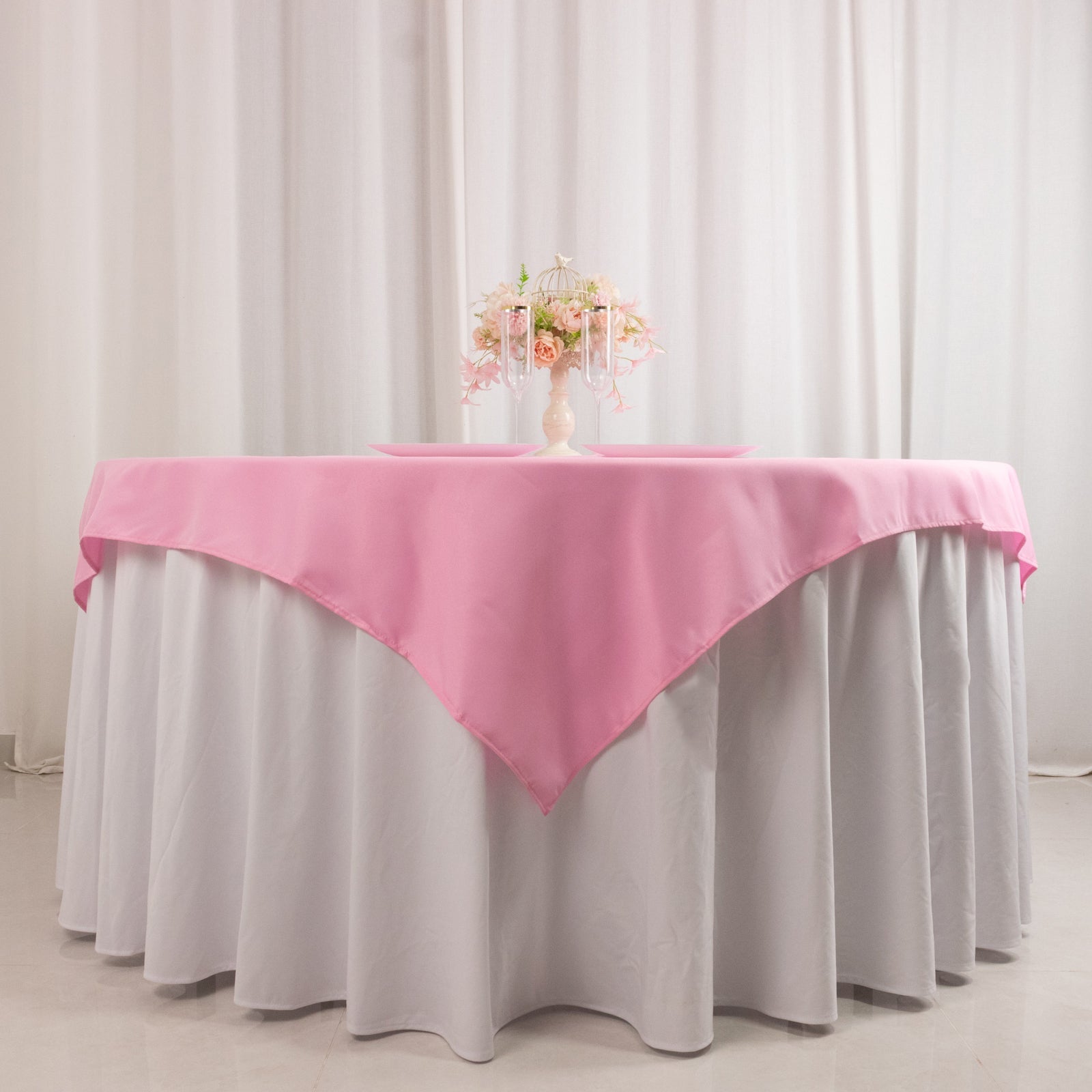 Premium Polyester 54"x54" Table Overlay Square Tablecloth Pink - Stain and Wrinkle-Resistant 220GSM Table Topper