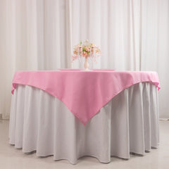 Premium Polyester 54"x54" Table Overlay Square Tablecloth Pink - Stain and Wrinkle-Resistant 220GSM Table Topper