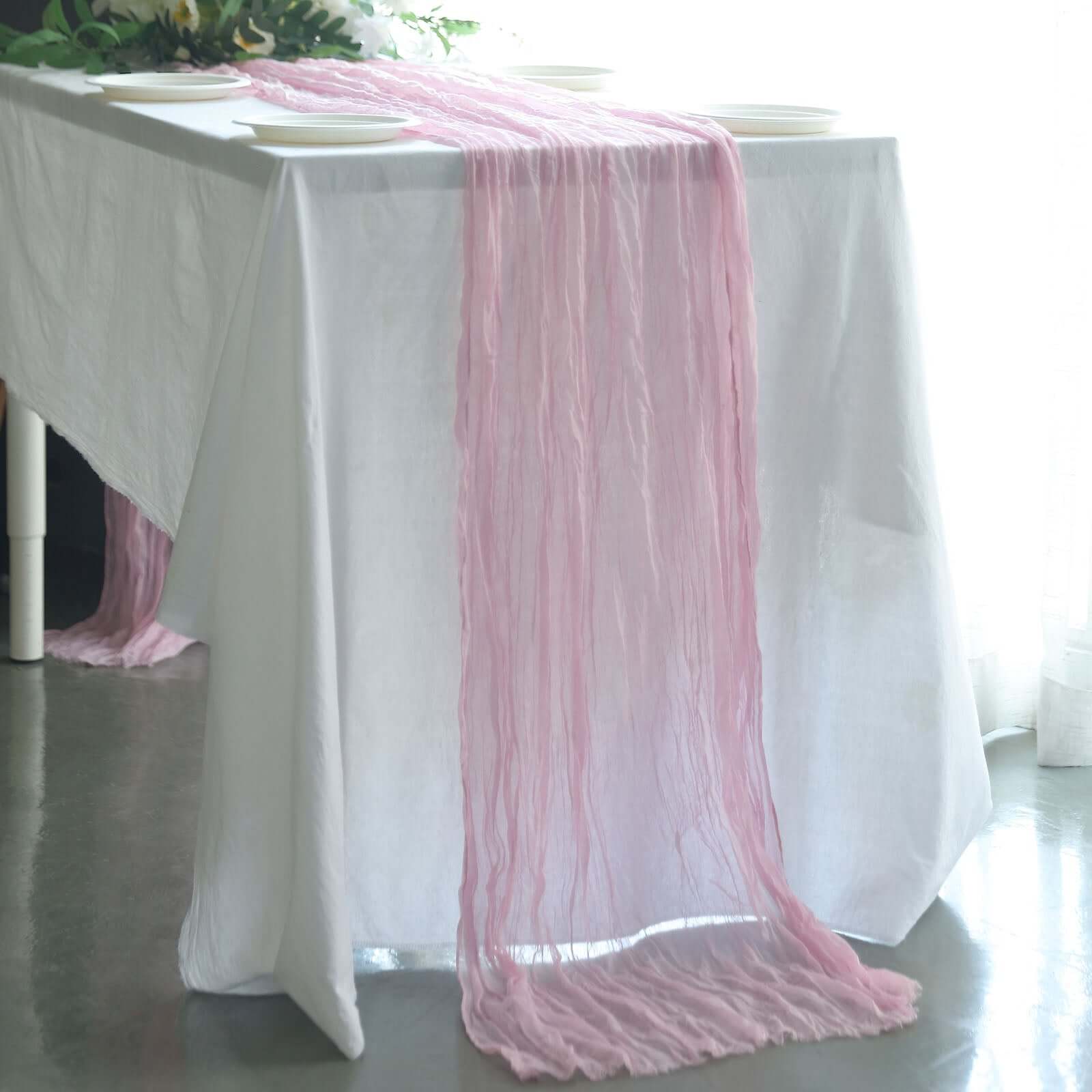 Gauze Cheesecloth 10ft Table Runner Pink - Rustic Boho Style