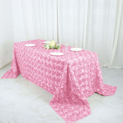Satin 90"x132" Rectangle Tablecloth Pink - Grandiose 3D Rosette Seamless Table Cover
