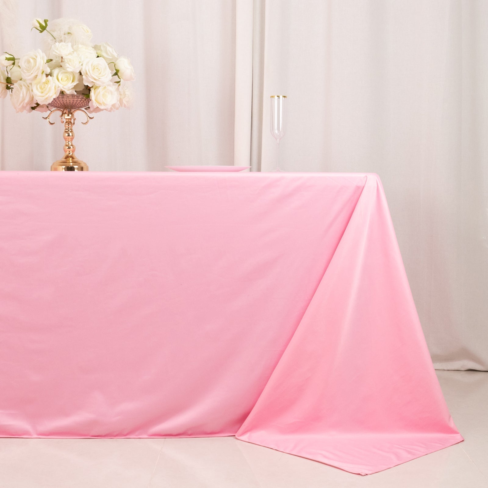 Scuba Rectangular 90"x132" Tablecloth Pink - Wrinkle Free, Stain Resistant & Seamless Table Cover