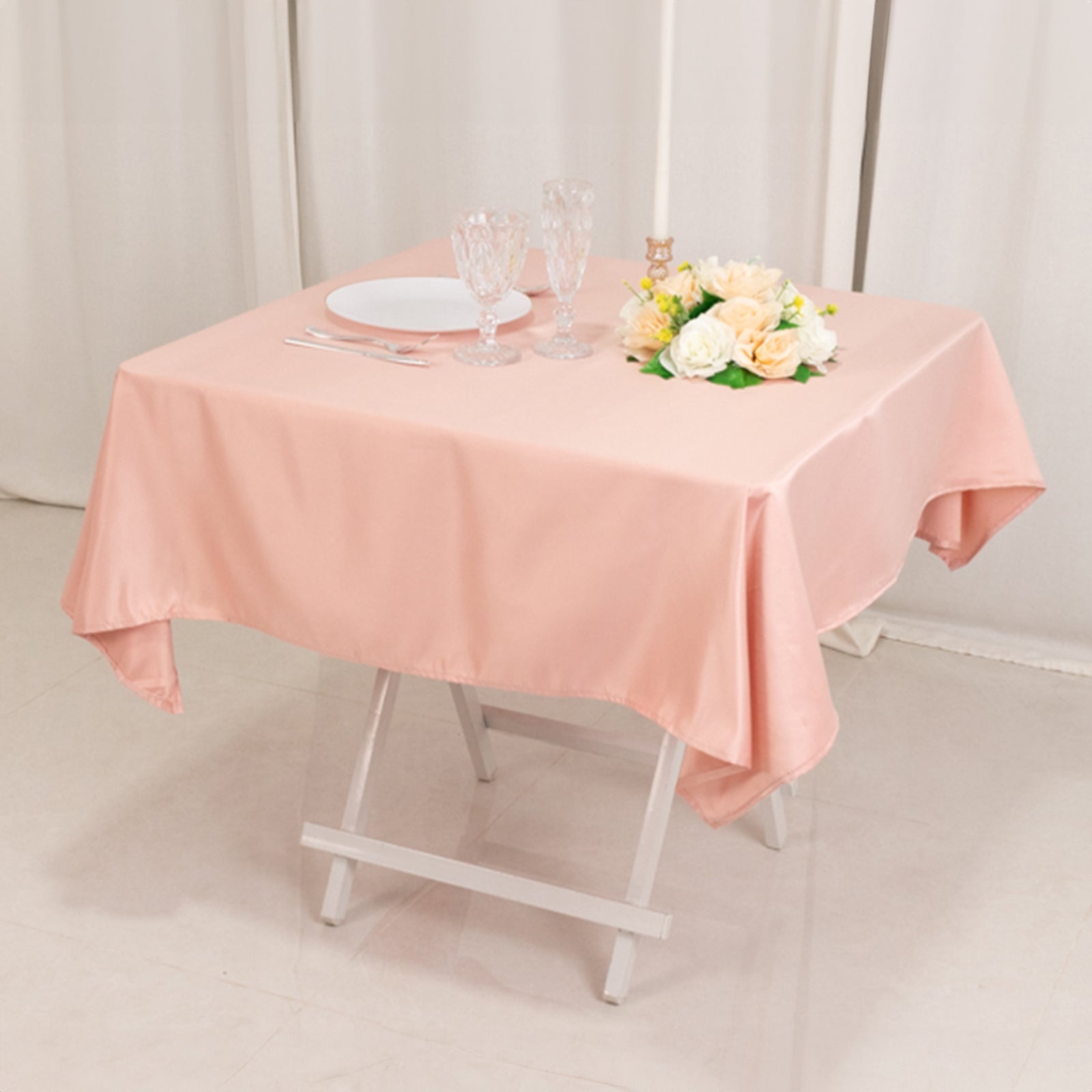 Lamour Satin 54"x54" Table Overlay Square Tablecloth Dusty Rose - Durable & Silk-Like Table Cover