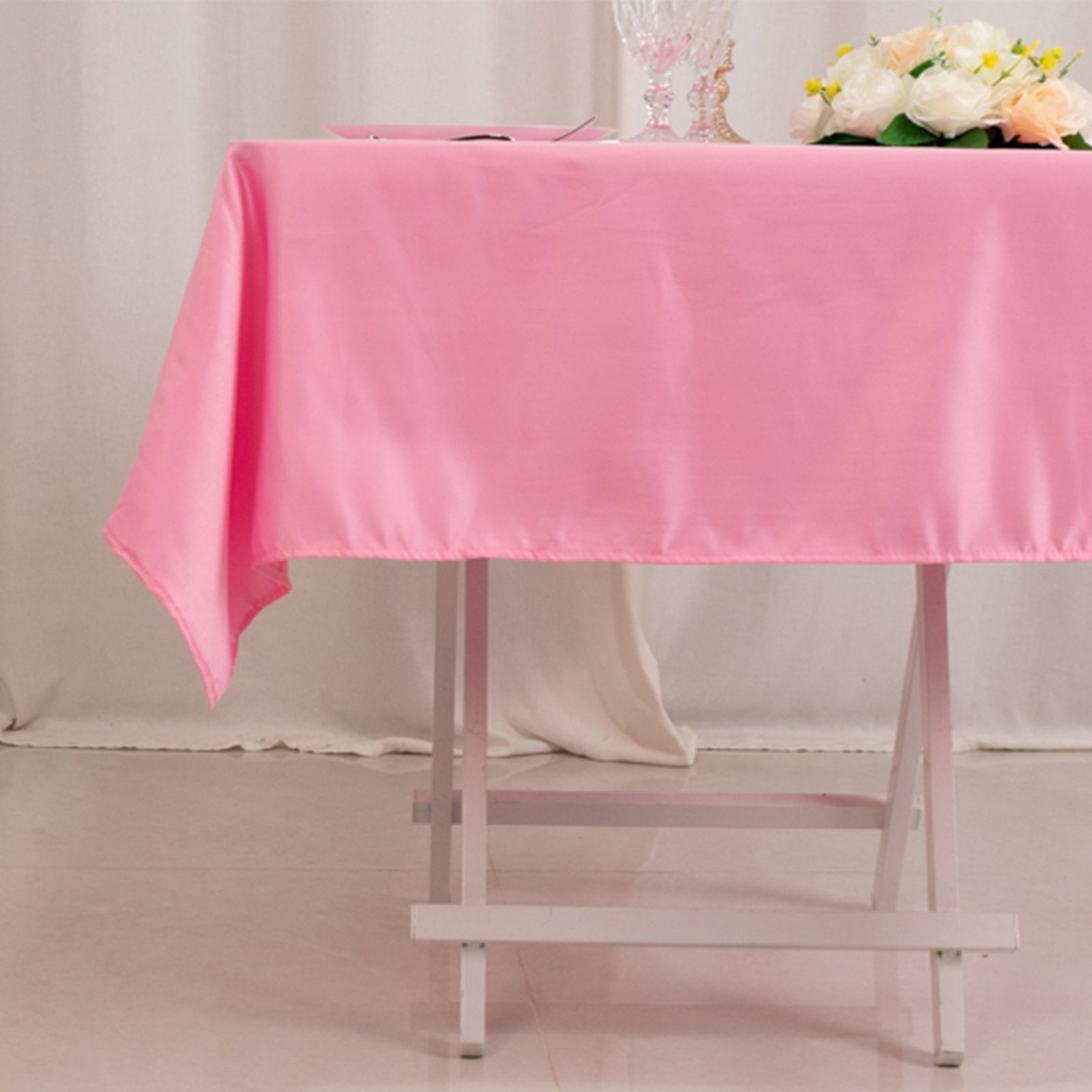 Lamour Satin 54"x54" Square Tablecloth Pink - Durable & Silk-Like Table Cover