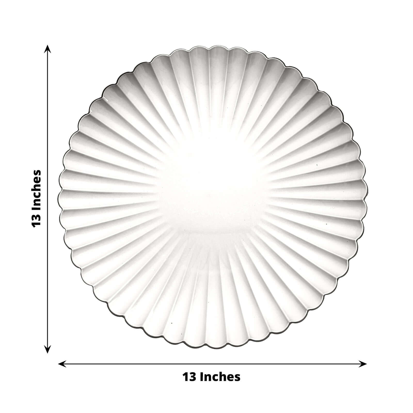 6-Pack Plastic Round Charger Plates 13" in Silver with Scalloped Shell Pattern, Coastal Inspired Disposable Charger Tableware