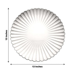 6-Pack Plastic Round Charger Plates 13" in Silver with Scalloped Shell Pattern, Coastal Inspired Disposable Charger Tableware