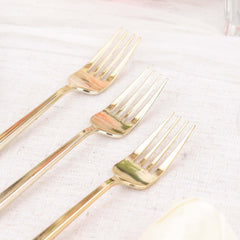 24 Pack 8" Glossy Gold Heavy Duty Plastic Silverware Forks Cutlery, Premium Disposable Sleek Flatware