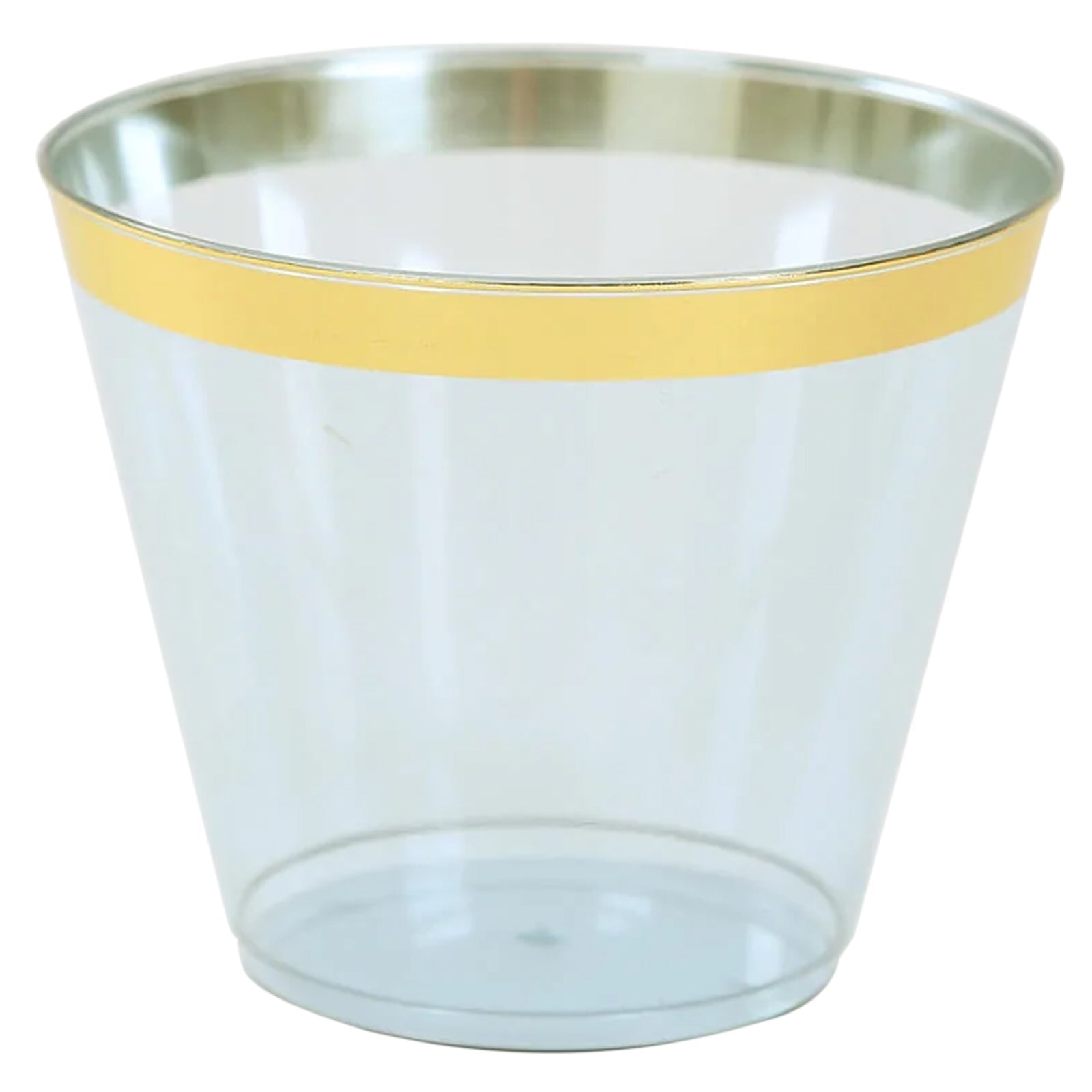 25-Pack Plastic Party Cups Transparent Dusty Blue Crystal with Gold Rim - Stylish Short Disposable Glasses 9oz