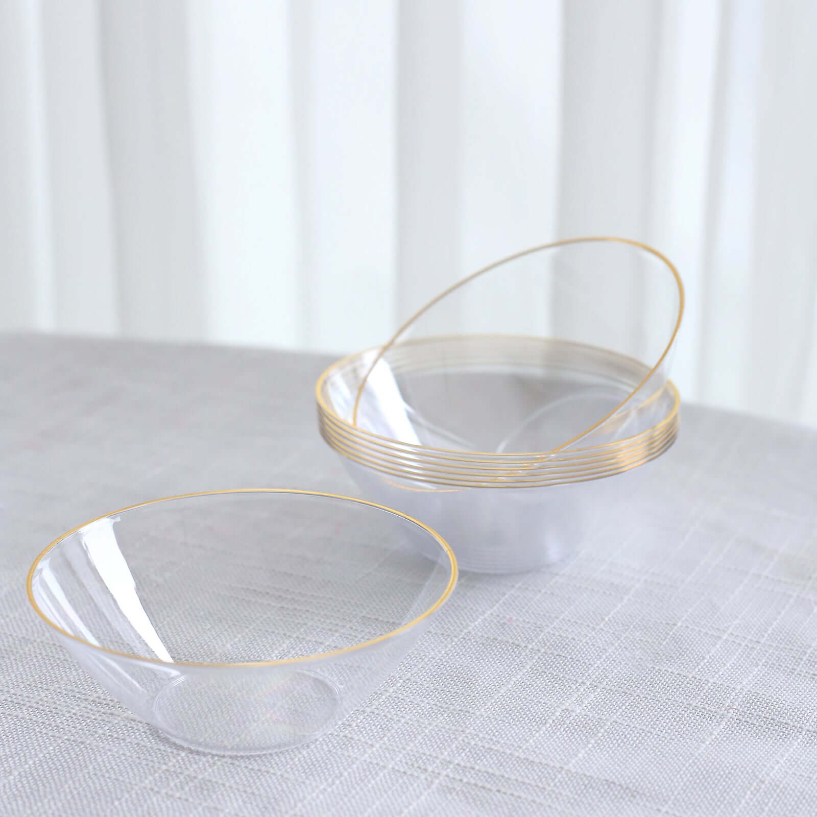 24-Pack Heavy Duty Plastic Ice Cream Bowls Clear Premium Gold Rim - Perfect for Celebrations 7oz